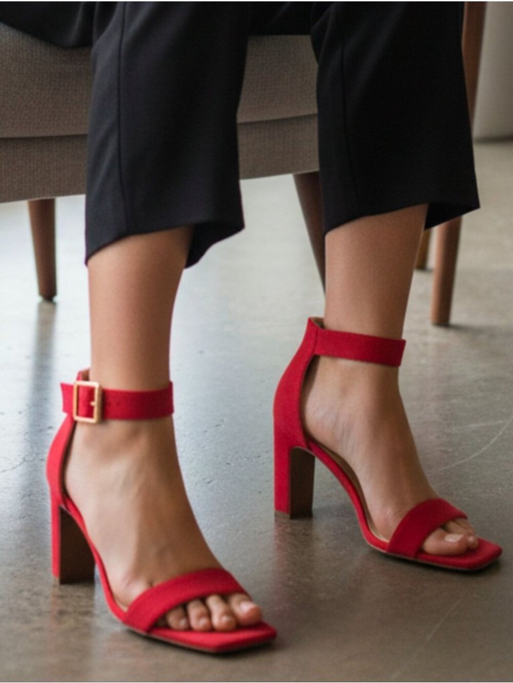 Red Open-Toe Block Heel Sandals With Adjustable Ankle Strap Womens Bella Marie E